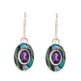 Sterling Silver Abalone with Amethyst Dangle Hook Earrings